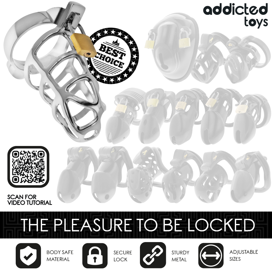 ADDICTED TOYS LOCKED - GABBIA PER PENE CON SERRATURA IN ARGENTO TAGLIA M