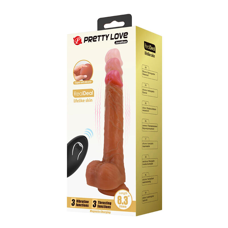 PRETTY LOVE - JONATHAN VIBRATORE REALISTICO CON SPINTA E TELECOMANDO, MARRONE