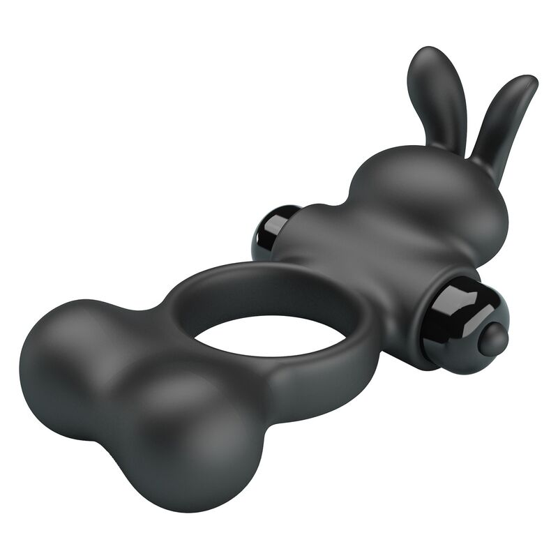 PRETTY LOVE - ANELLO PER PENE VIBRANTE CON STIMOLATORE A FORMA DI CONIGLIETTO, 10 FUNZIONI, NERO