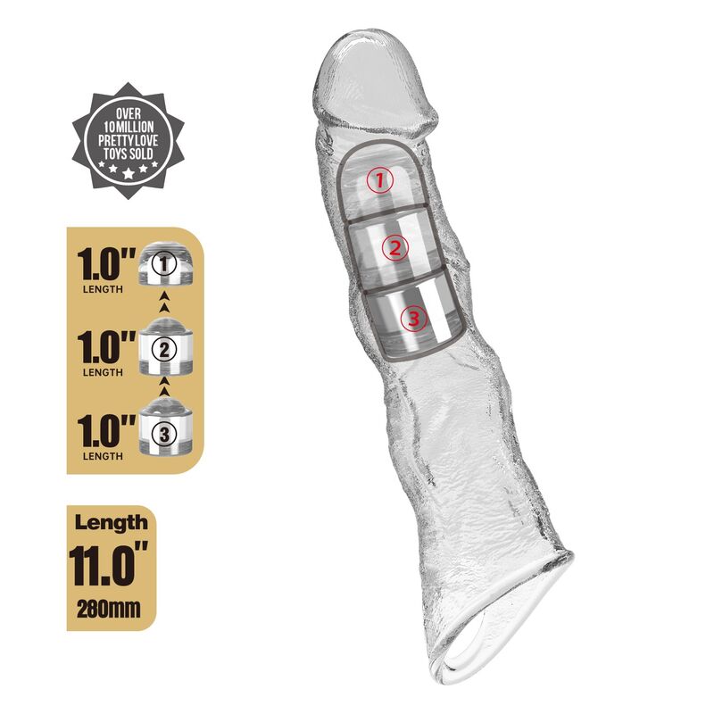 PRETTY LOVE - MANICOTTO REGOLABILE PER L'ESTENSIONE DEL PENE 28 CM Ø 4,5 CM TRASPARENTE