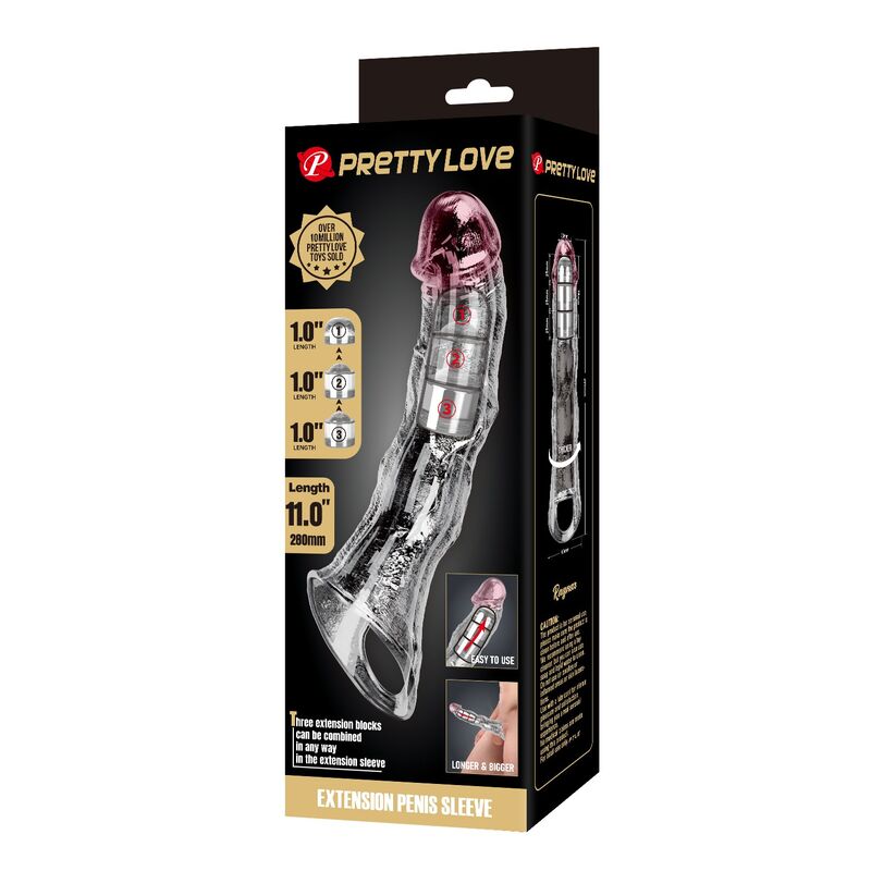 PRETTY LOVE - MANICOTTO REGOLABILE PER L'ESTENSIONE DEL PENE 28 CM Ø 4,5 CM TRASPARENTE