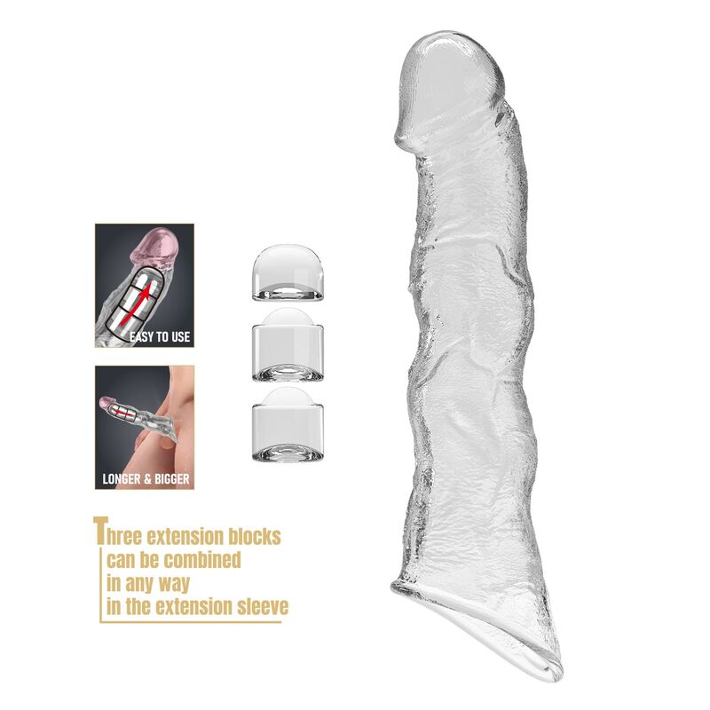 PRETTY LOVE - MANICOTTO REGOLABILE PER L'ESTENSIONE DEL PENE 28 CM Ø 4,5 CM TRASPARENTE