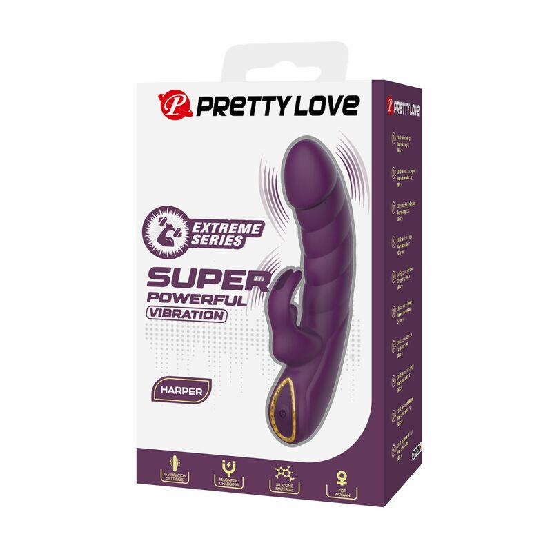 PRETTY LOVE - VIBRATORE A FORMA DI CONIGLIO RICARICABILE HARPER, 10 FUNZIONI, VIOLA