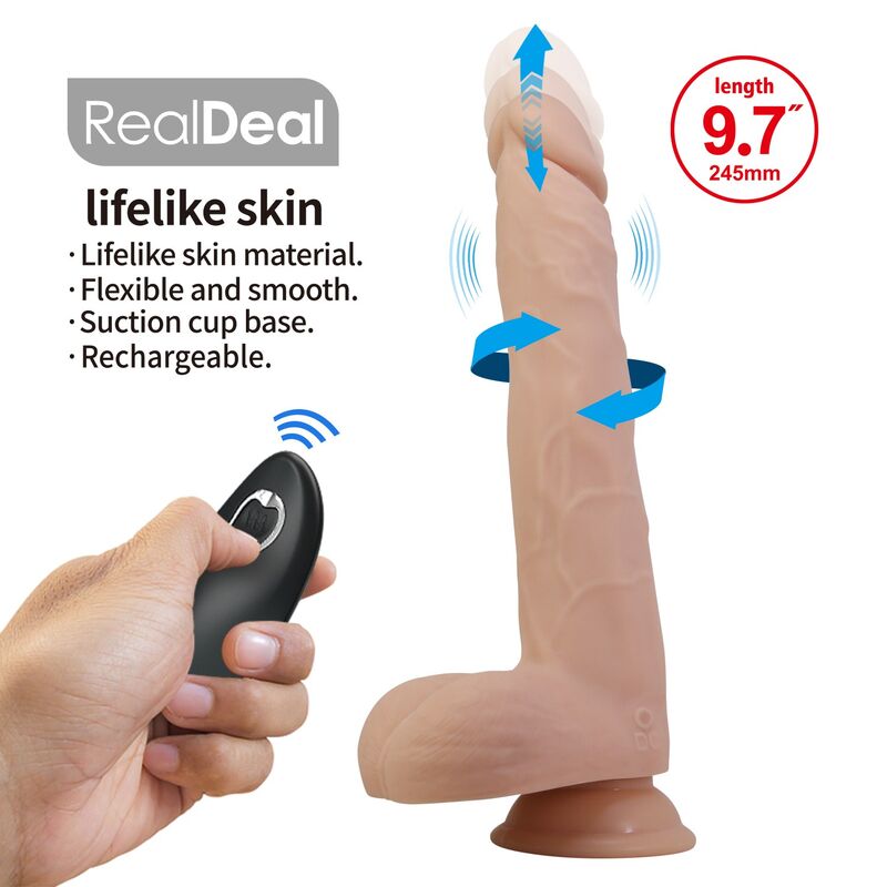 PRETTY LOVE - DILDO VIBRANTE NOLAN CON SPINTA E ROTAZIONE, TELECOMANDO, 24,5 CM Ø 5 CM NATURALE