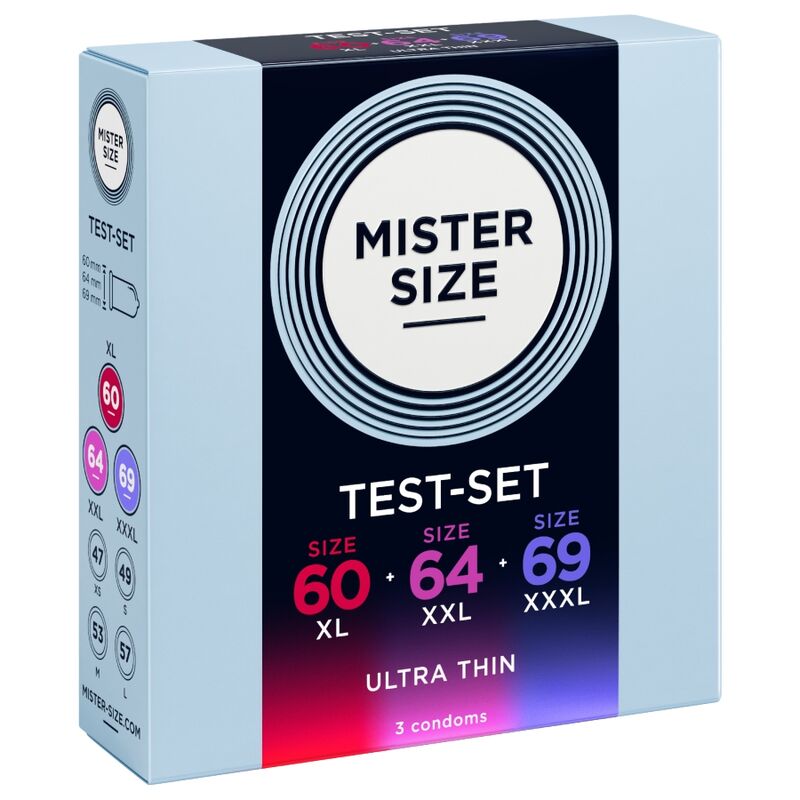 MISTER SIZE - CAMPIONE CONFEZIONE PRESERVATIVI MISURA 60-64-69 MM (3 UNITÀ)