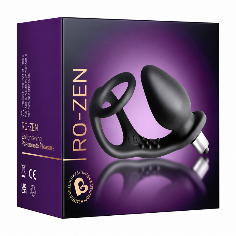 ROCKS-OFF - VIBRATORE PROSTATICO RO-ZEN CON DOPPIO ANELLO E 7 VELOCITÀ, NERO ONICE