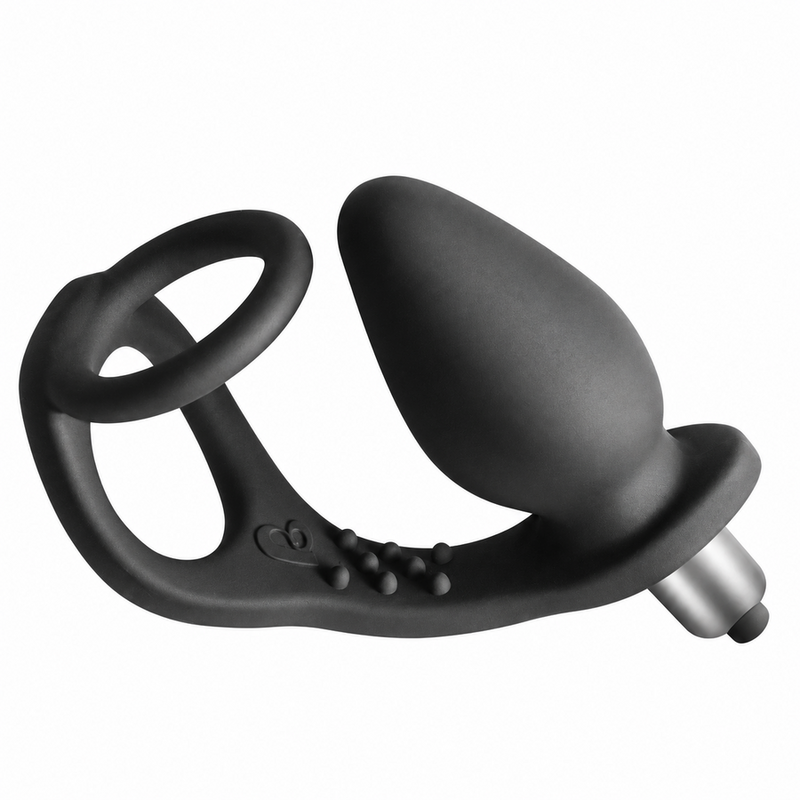 ROCKS-OFF - VIBRATORE PROSTATICO RO-ZEN CON DOPPIO ANELLO E 7 VELOCITÀ, NERO ONICE