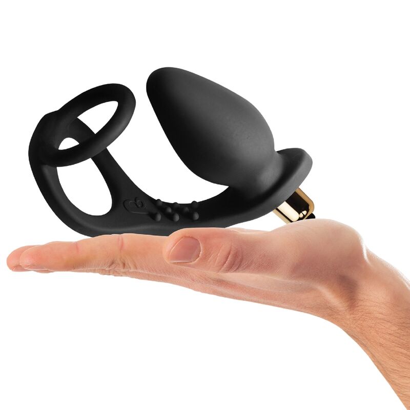 ROCKS-OFF - VIBRATORE PROSTATICO RO-ZEN CON DOPPIO ANELLO E 7 VELOCITÀ, NERO ONICE