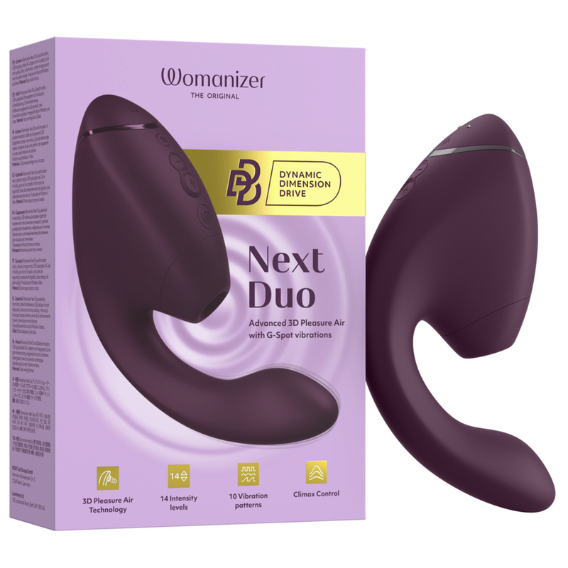 WOMANIZER - DUO NEXT STIMOLATORE DOPPIO CLITORIDEO E PUNTO G VIOLA SCURO